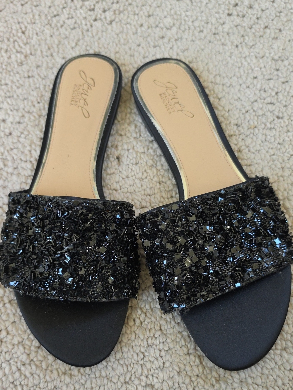 Jewel Badgley Mischka Black Beaded Slide Flats